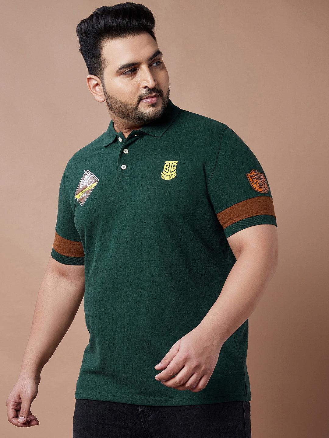 Men Plus Size Grommet Colorblock Polo Tshirt