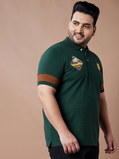 Men Plus Size Grommet Colorblock Polo Tshirt