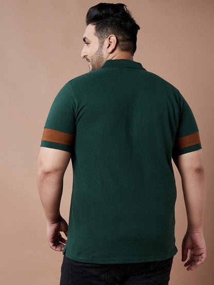 Men Plus Size Grommet Colorblock Polo Tshirt