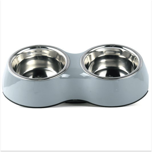 Basil Double Melamine Bowl Dinner Set for Dogs and Cats Grey
