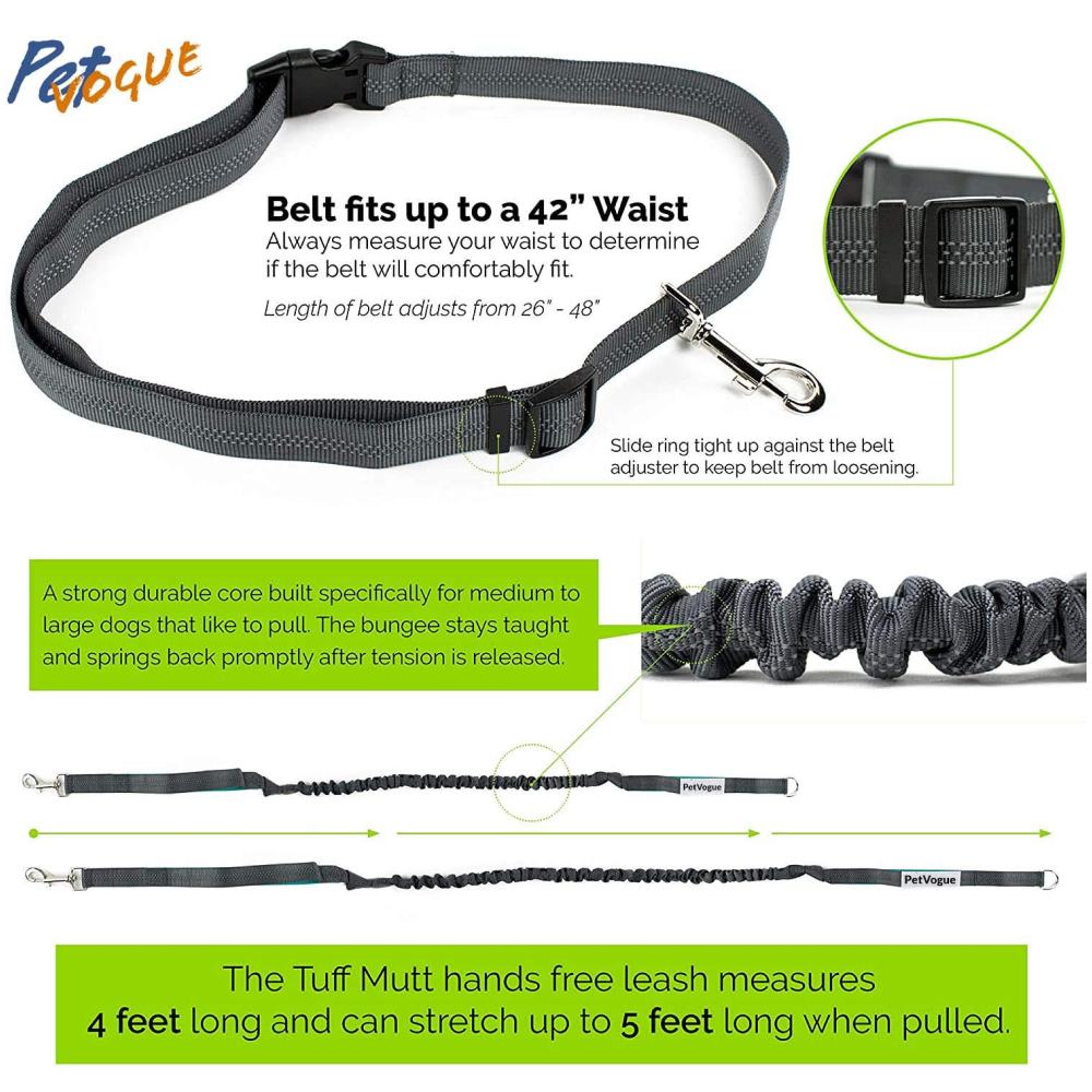 Pet Vogue Shock Proof Hands-Free Dog Leash for Medium and Large Dogs 5ft