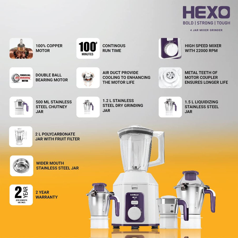 HAVELLS HEXO 1000W 4 JAR MIXER GRINDER