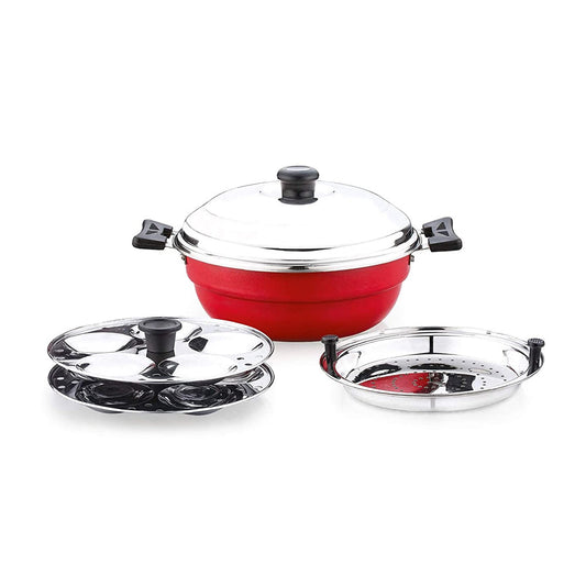 Sowbaghya Non Stick I.B Multi Kadai 2 Idly Plates  1 Steamer Plate