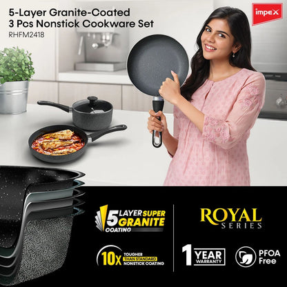 IMPEX NONSTICK GRANITE COOKWARE 3 PCS SET RHFM2418