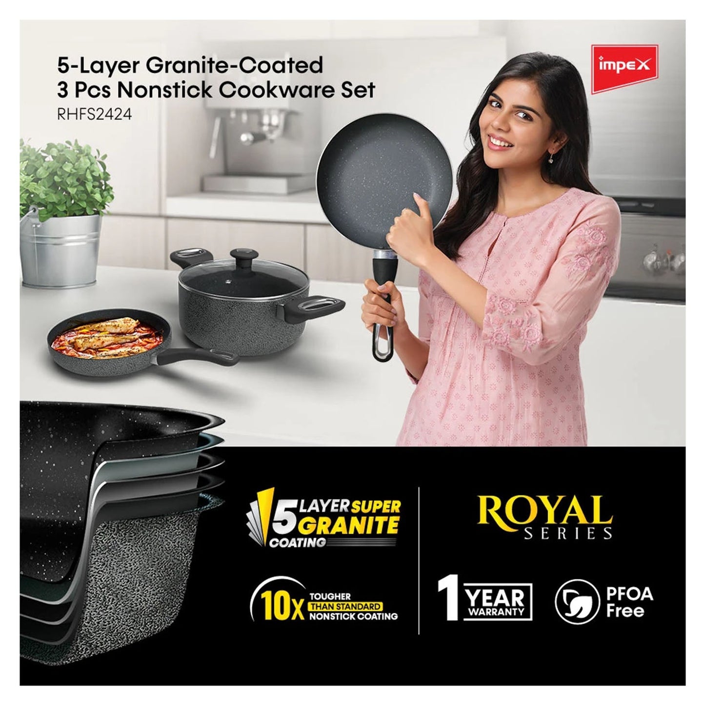 IMPEX NONSTICK GRANITE COOKWARE 3 PCS SET RHFM2424