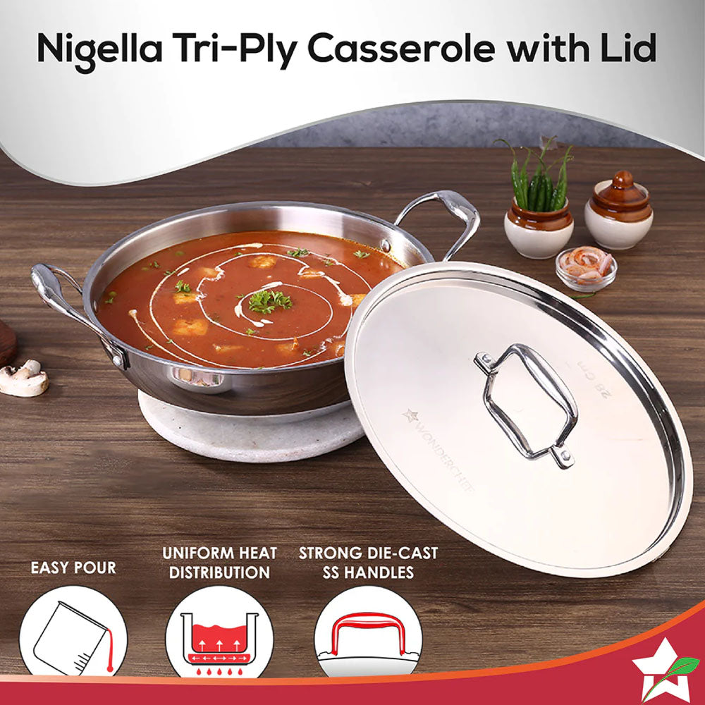 Wonderchef Nigella Tri-ply SS 20cm Kadhai with Lid 63153400