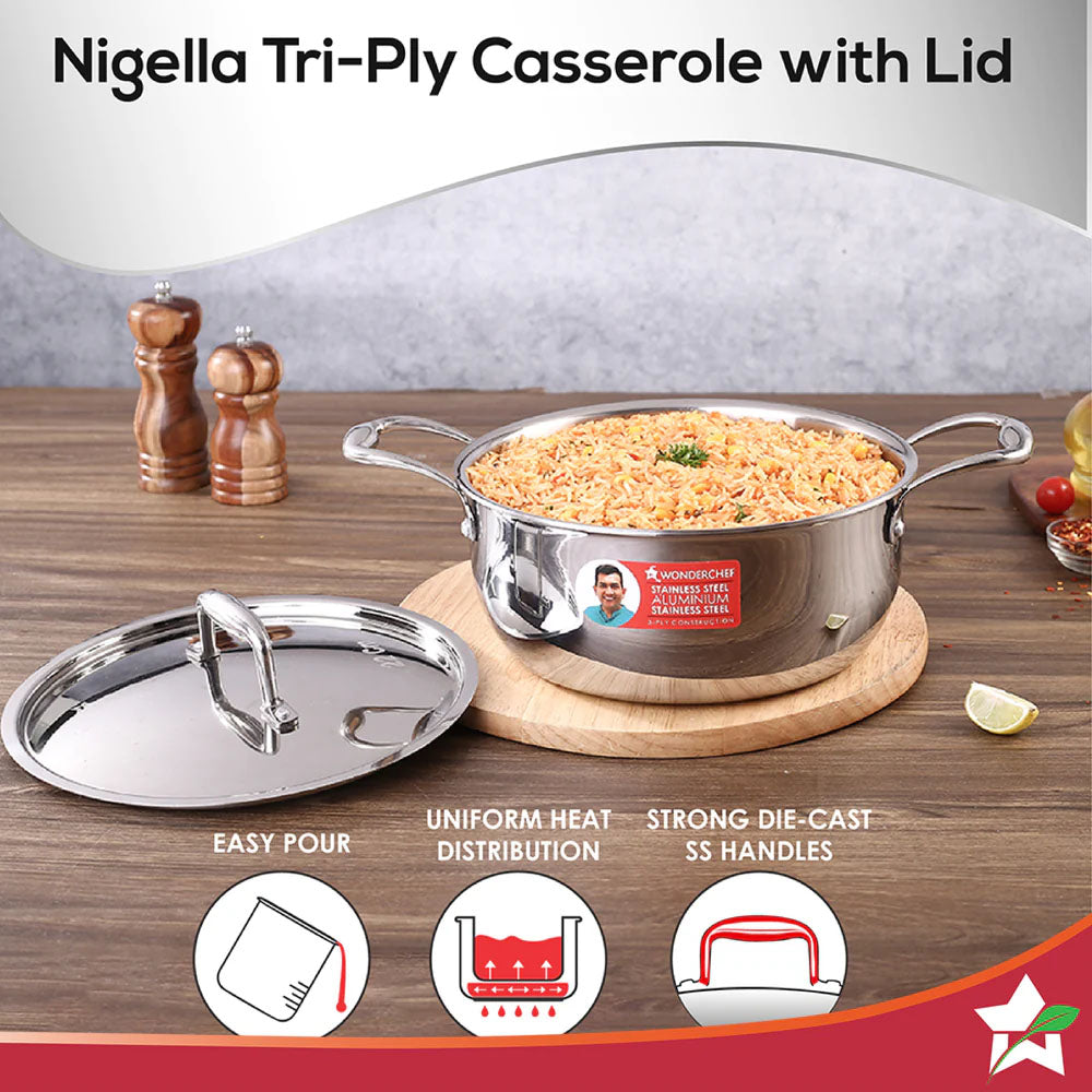 Wonderchef Nigella Tri-ply SS 24 cm Casserole 63153417