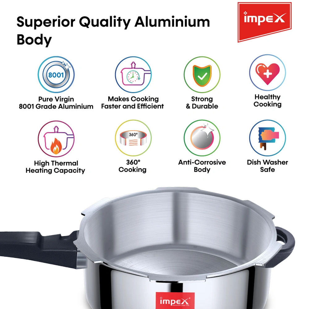 IMPEX NORMA 5 LITRE NON INDUCTION BASE ALUMINIUM PRESSURE COOKER