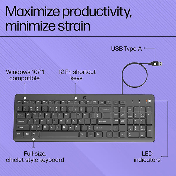 HP 664R5AA 150 Wired Keyboard With USB Connection and LED Indicator