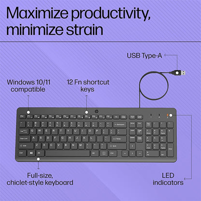 HP 664R5AA 150 Wired Keyboard With USB Connection and LED Indicator