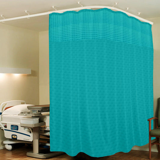 Hospital Partition Curtains 16 FT W x 7 FT H, 100% polyester, 32 rust-free metal eyelets, 32 plastic hooks, dark green, pack of 1.