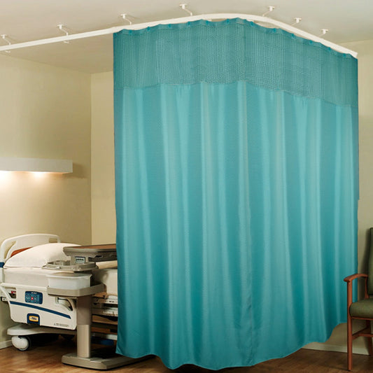 Hospital Partition Curtains 9x7 FT, Net Fabric, 100% Polyester, 18 Rust-free Metal Eyelets, 18 Plastic Hooks, Dark Green Zig Zag, Pk of 1