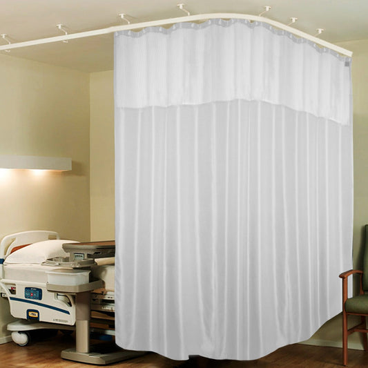 Hospital Partition Curtains 9x7 FT, Net Fabric, 100% Polyester, 18 Rust-free Metal Eyelets, 18 Plastic Hooks, White Zig Zag Design.