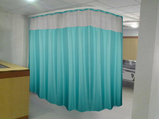 Hospital Partition Curtains 10x7 FT, Net Fabric, 100% Polyester, 20 Rust-free Metal Eyelets, 20 Plastic Hooks, Dark Green Zig Zag