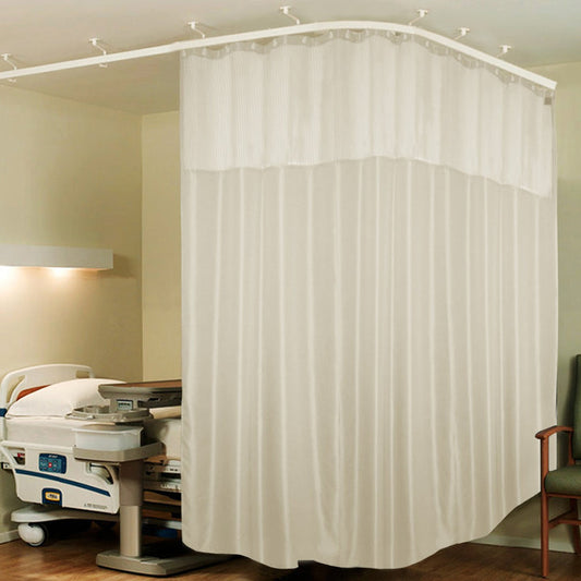 Hospital Partition Curtains 15 FT W x 7 FT H, Net Fabric, 100% Polyester, 30 Rust-free Metal Eyelets, 30 Plastic Hooks, White Zig Zag Design