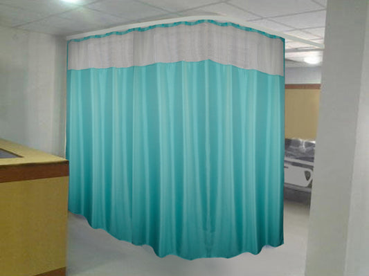 Hospital Partition Curtains 15 FT W x 7 FT H, Net Fabric, 100% Polyester, 30 Rust-free Metal Eyelets, 30 Plastic Hooks, Dark Green Zig Zag