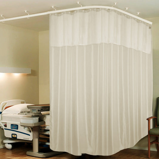 Hospital Partition Curtains 18 FT W x 7 FT H, Polyester, 36 Metal Eyelets, 36 Plastic Hooks, Cream Zig Zag Design.