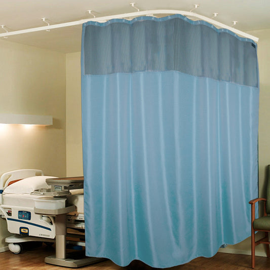 Hospital Partition Curtains 18x7 FT, Sky Blue Zig Zag, 100% polyester, 36 rust-free metal eyelets, 36 plastic hooks, pack of 1.