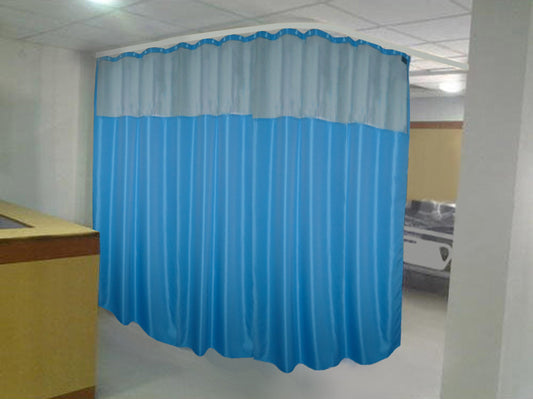 Hospital Partition Curtains Clinic Curtains Size 16 FT W x 7 ft H Channel Curtains with Net Fabric 100 polyester 32 Rustfree Metal Eyelets 32 Plastic Hook Dark Blue Zig Zag  16x7 FT Pk of 1