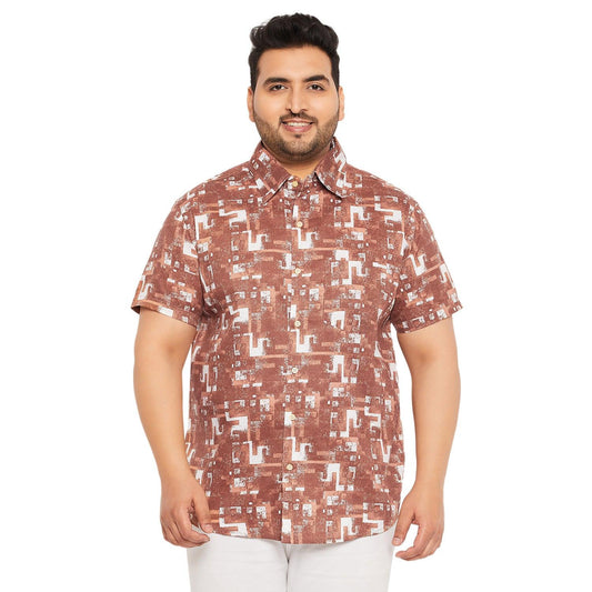 Men Plus Size Hakoba-Brown Printed Shirt