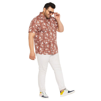 Men Plus Size Hakoba-Brown Printed Shirt