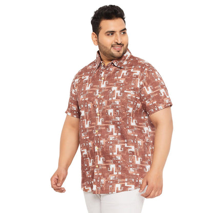 Men Plus Size Hakoba-Brown Printed Shirt