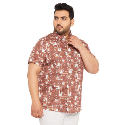 Men Plus Size Hakoba-Brown Printed Shirt