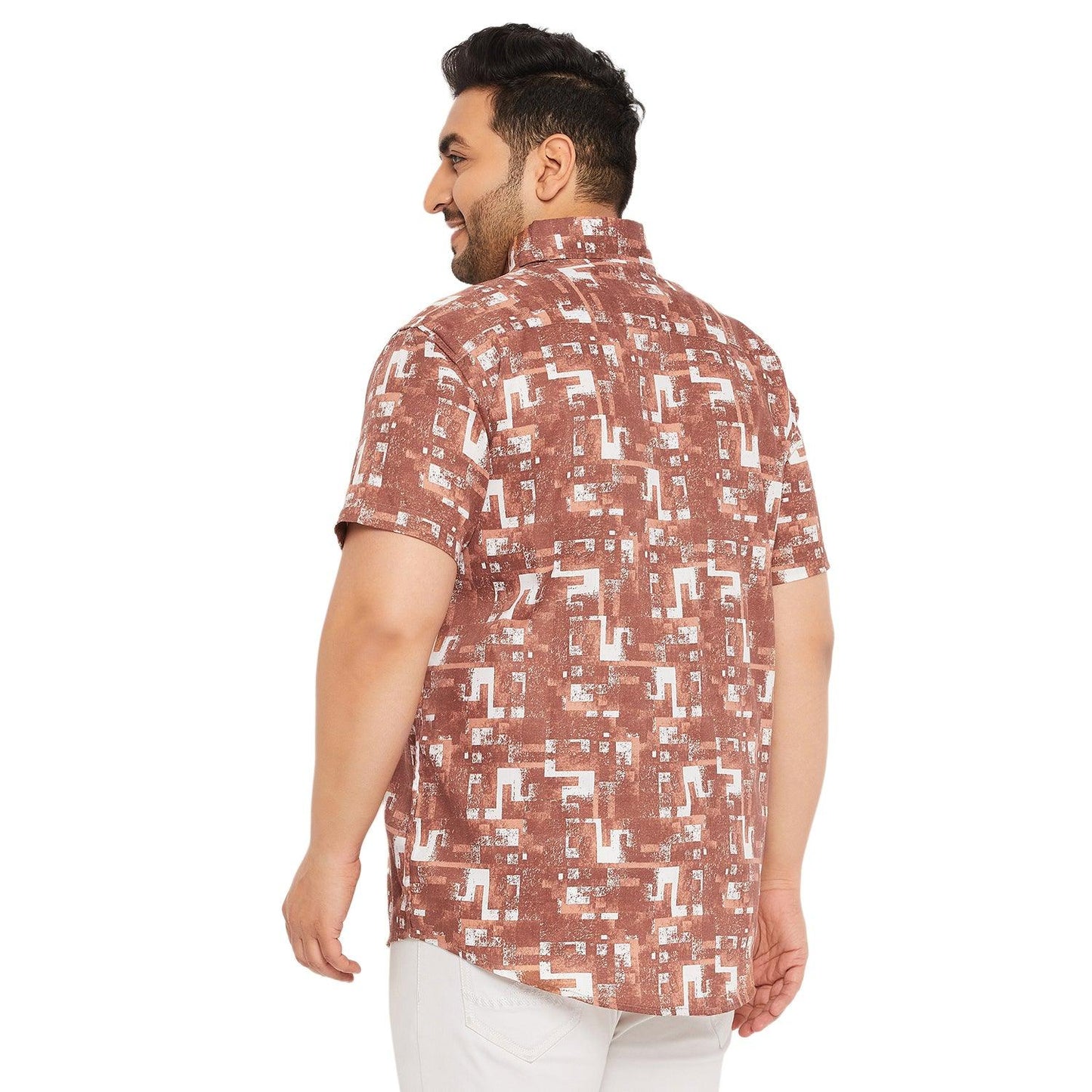 Men Plus Size Hakoba-Brown Printed Shirt