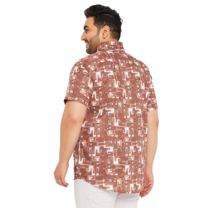 Men Plus Size Hakoba-Brown Printed Shirt