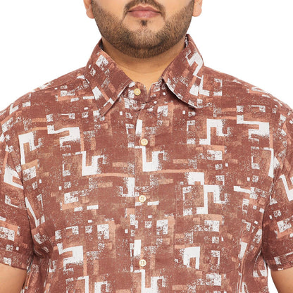 Men Plus Size Hakoba-Brown Printed Shirt