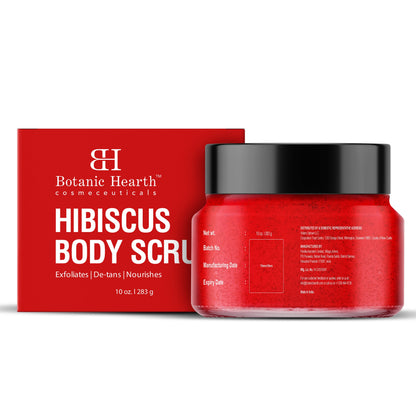 Hibiscus Body Scrub: Exfoliates, brightens, smooths, hydrates skin. For all skin types, body & feet. Unisex, 283g.