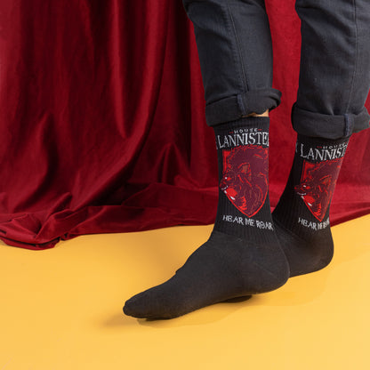 BALENZIA X GAME OF THRONES House Lannister Sigil  House of Stark Crew Length Rib Socks for Men Free SizePack of 2 Pairs1UWhite  Black