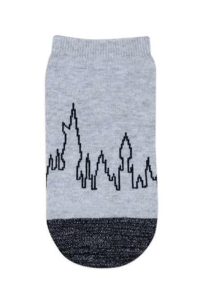 Balenzia x Harry Potter Harry Potter Logo  Hogwarts Castle Silver Lurex Socks for Women Pack of 2 Pairs1U- Silver