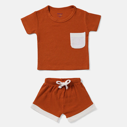 Rust Orange Ribbed Top  Shorts Set