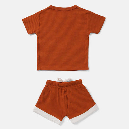 Rust Orange Ribbed Top  Shorts Set