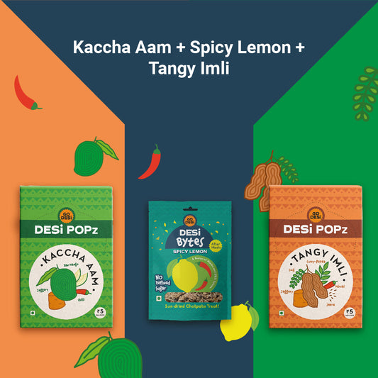 Khatta Spicy Combo  Imli Kaacha Aam Popz  Lemon Bytes  Jaggery based  500 gms