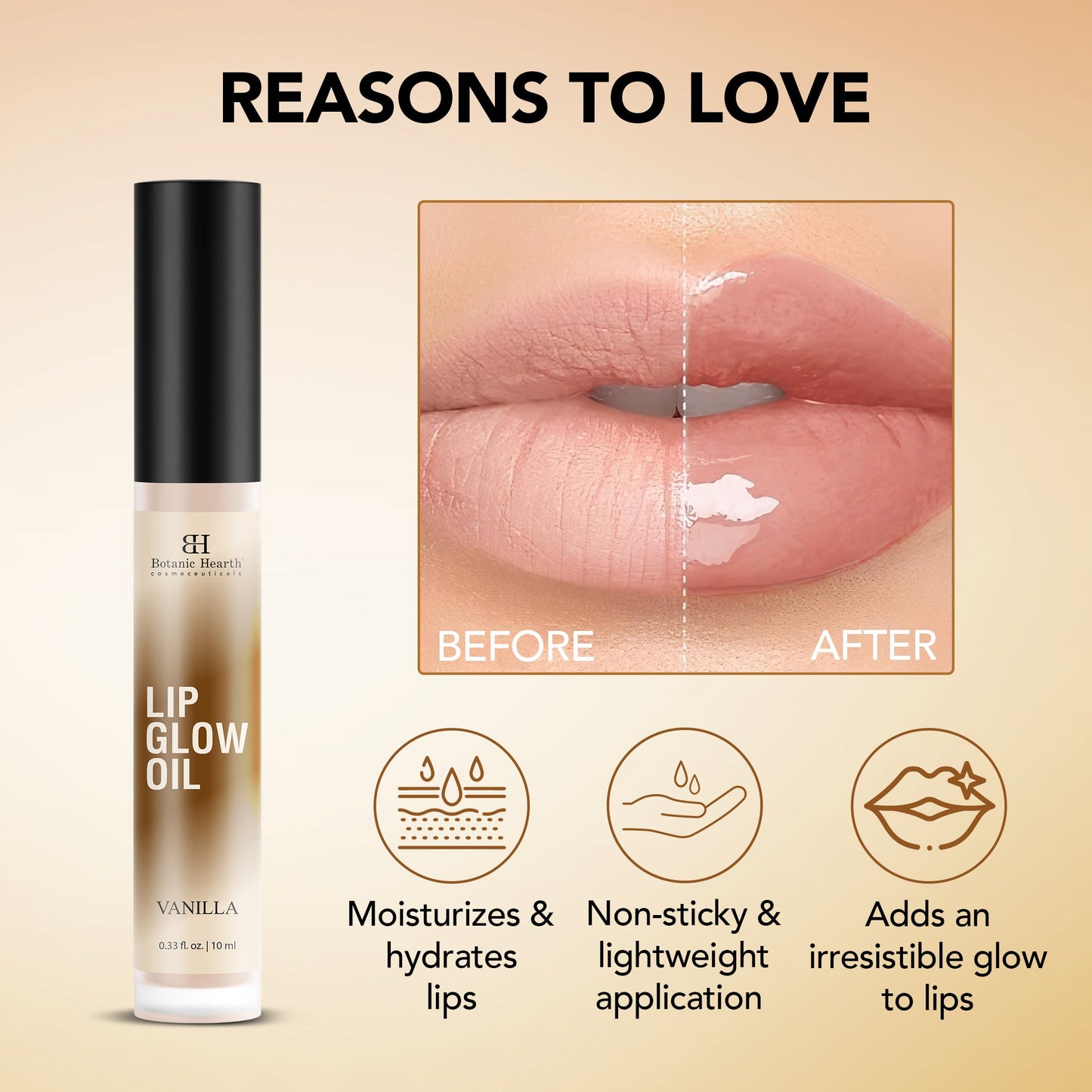 Botanic Hearth Lip Glow Oil, Vanilla, 10ml: Moisturizing, Hydrating, Non-Greasy, Transparent Gloss for Dry Lips.