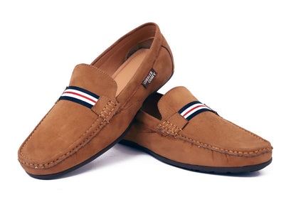 Suede Loafers for Men with Stripe  Tan