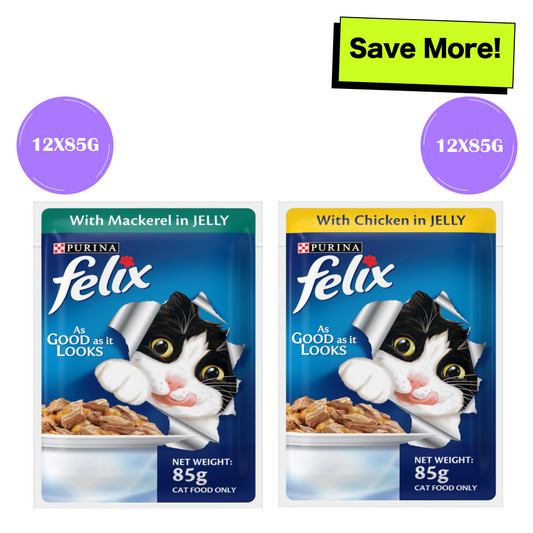 Purina Felix Mackerel with Jelly and Chicken with Jelly Adult Cat Wet Food Combo