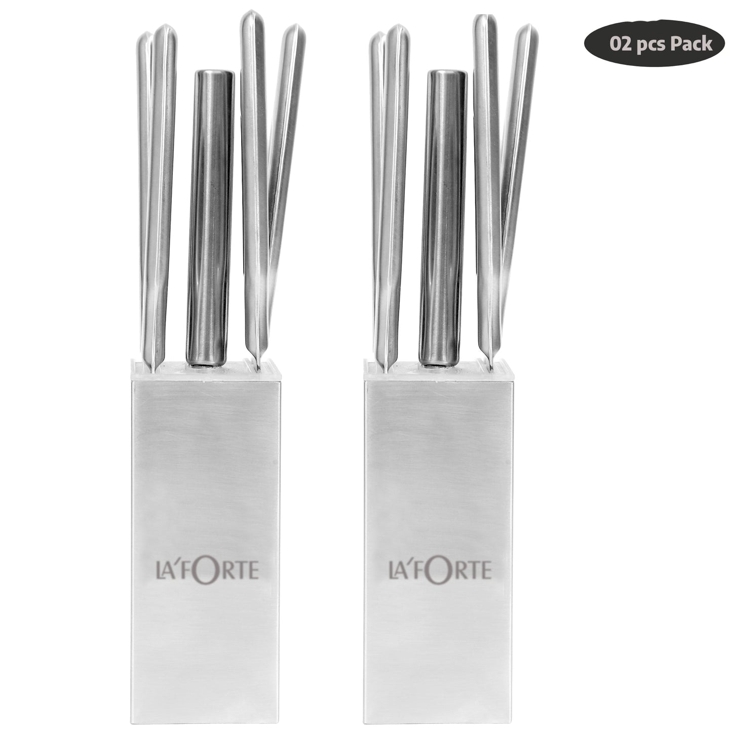 Laforte Stainless Steel Knife set with Metal Block 5-Pieces Silver