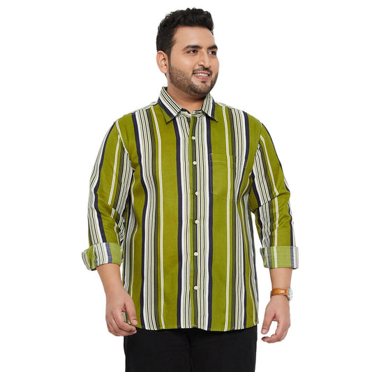 Men Plus Size Lava-Green Striped Shirt