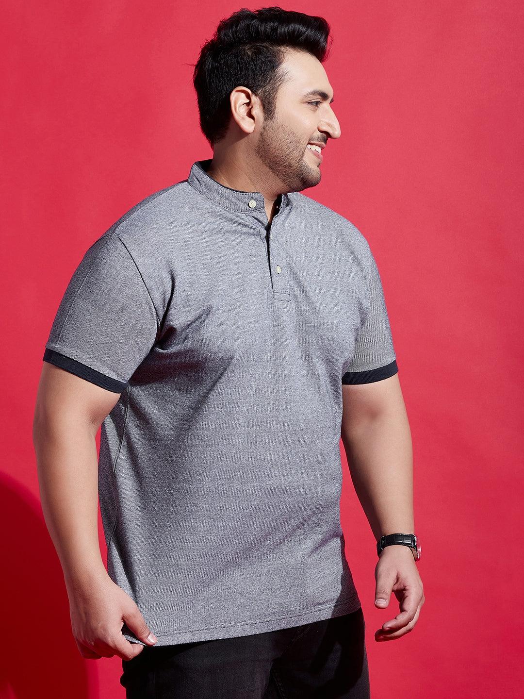 Men Plus Size Lazon Solid Henley Tshirt