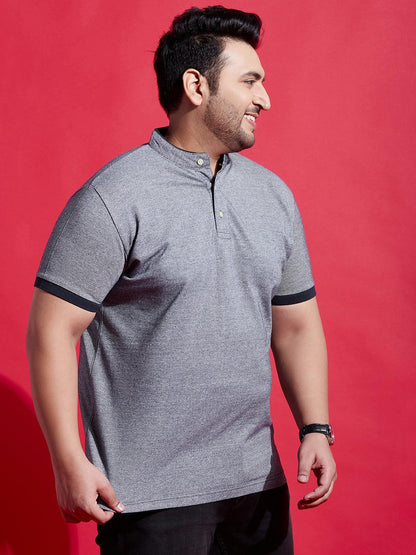 Men Plus Size Lazon Solid Henley Tshirt