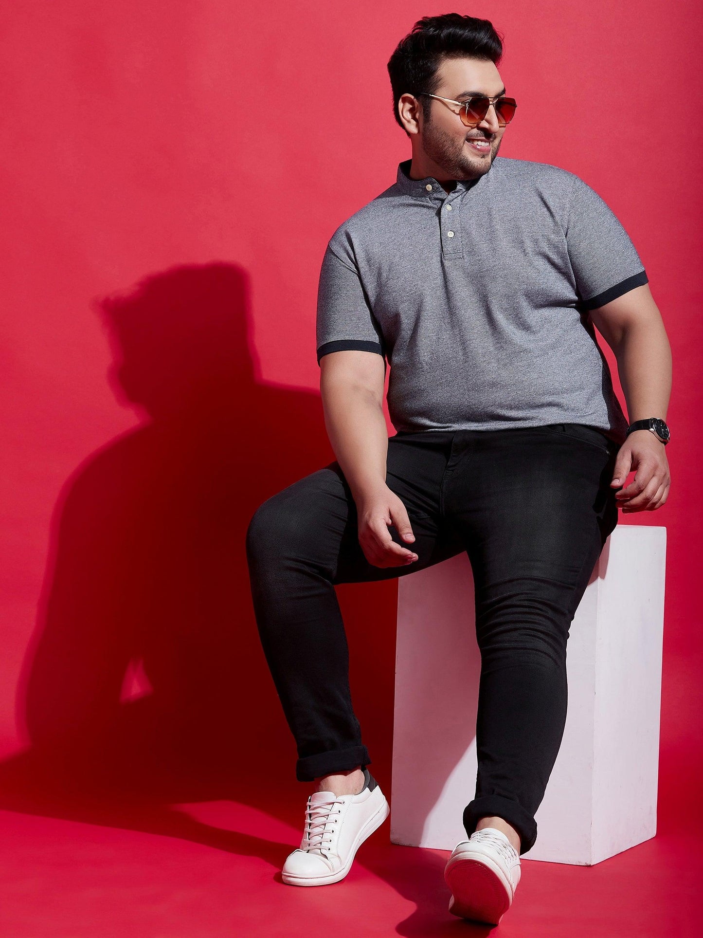 Men Plus Size Lazon Solid Henley Tshirt