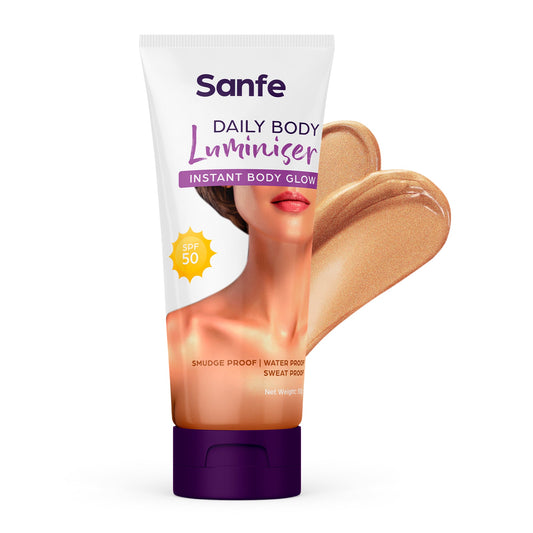 Sanfe Daily Body Luminiser  Instant Body Highlighter For Women  SPF 50 Smudge Proof  Daily Complexion Booster  50g