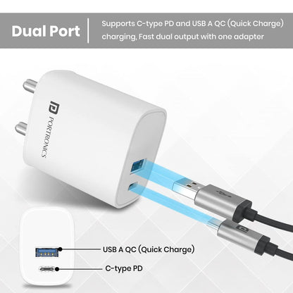 Portronics Adapto 30 30W with Dual Port Fast Charger