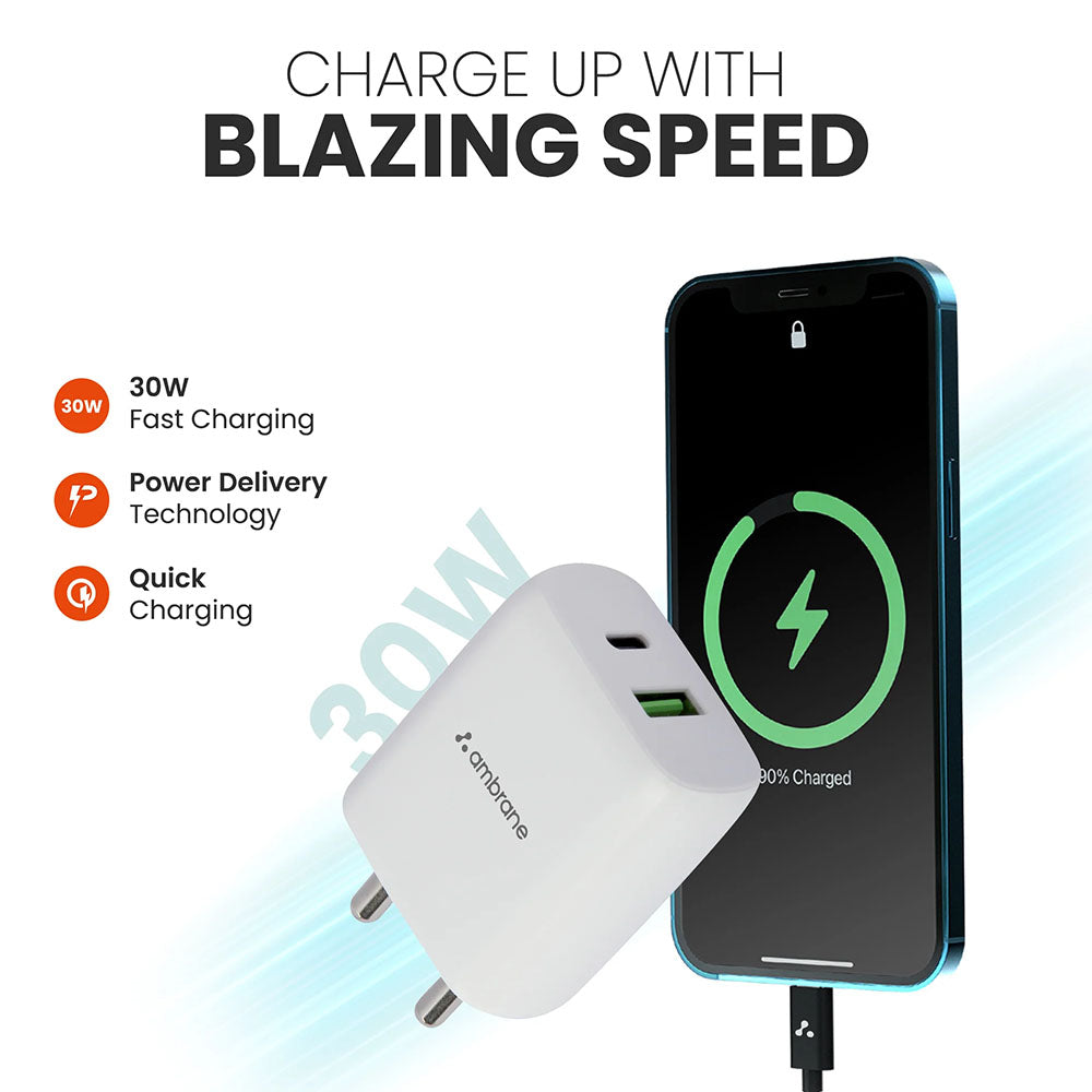 Ambrane Impulz H30 30W C2C Charger with Cable