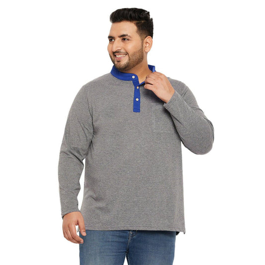 Men Plus Size Marbel Solid Henley Tshirt