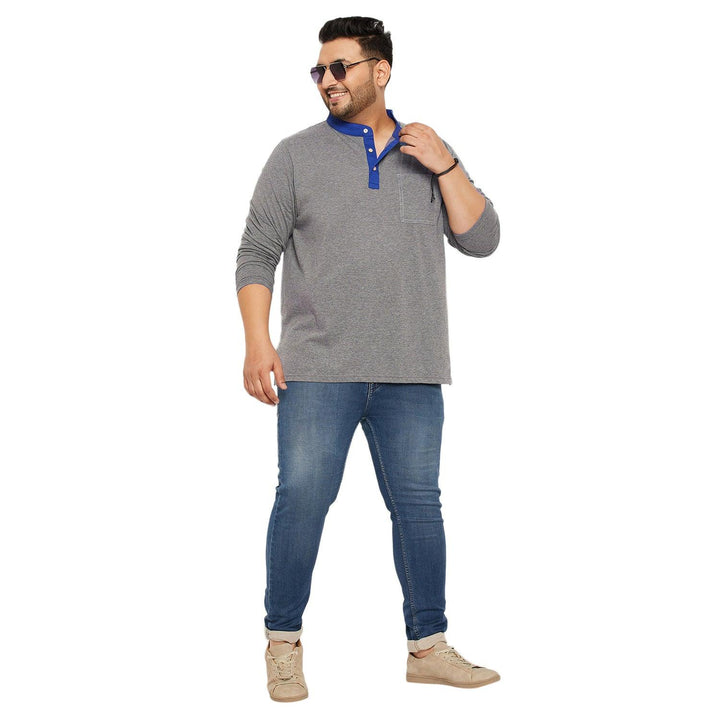 Men Plus Size Marbel Solid Henley Tshirt