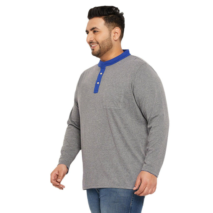 Men Plus Size Marbel Solid Henley Tshirt